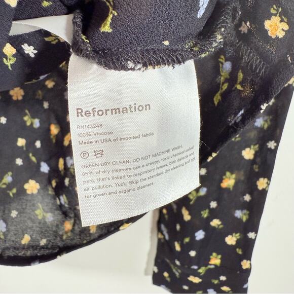 Reformation Violet Black Floral Semi Sheer Long Sleeve Button Up Blouse Small - Picture 11 of 15